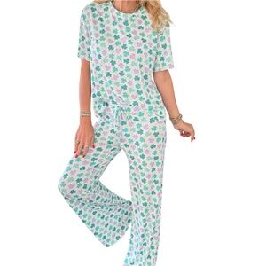 NEW! Green and Purple Shamrocks White Pajama Pants and Shirt Set